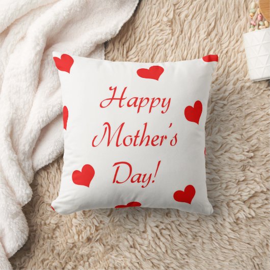 ハッピーマザーズデイ赤文字と赤いハート クッション (ブランケット)