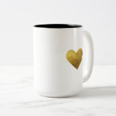 ハッピーマザーズデイ金ゴールドハートブラックタイポグラフィ ツートーンマグカップ (正面右)