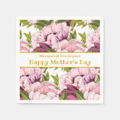 ハッピーマザーズデイ金ゴールド名ピンク牡丹フローラ スタンダードカクテルナプキン (正面)