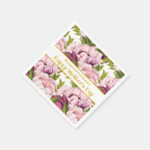 ハッピーマザーズデイ金ゴールド名ピンク牡丹フローラ スタンダードカクテルナプキン (角)