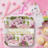 ハッピーマザーズデイ金ゴールド名ピンク牡丹フローラ ペーパープレート (パーティー)