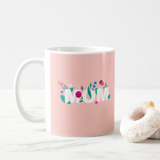 ハッピーマザーズデイ鮮やかピンクとグリーン コーヒーマグカップ (ドーナツ)
