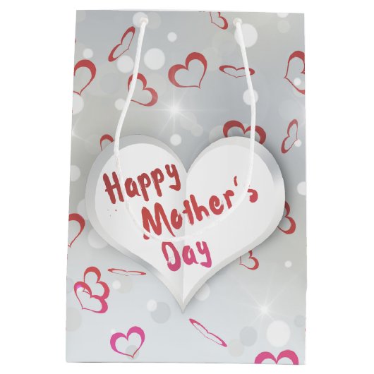 ハッピーマザーズデイ3D紙ハート ミディアムペーパーバッグ (裏面)