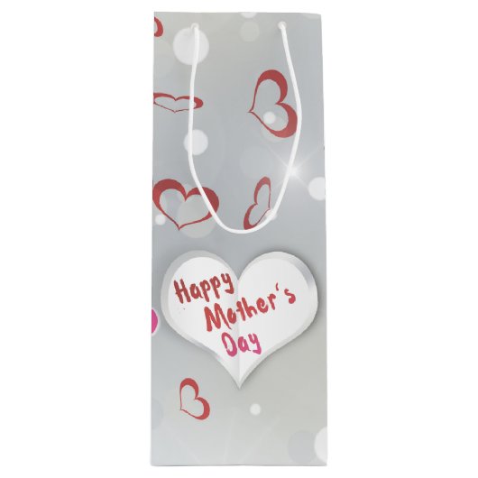ハッピーマザーズデイ3D紙ハート ワインギフトバッグ (正面)