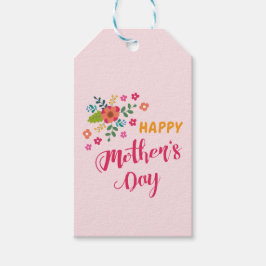 「ハッピーマザーズデイ」かわいいフローラピンクイラストレーション ギフトタグ