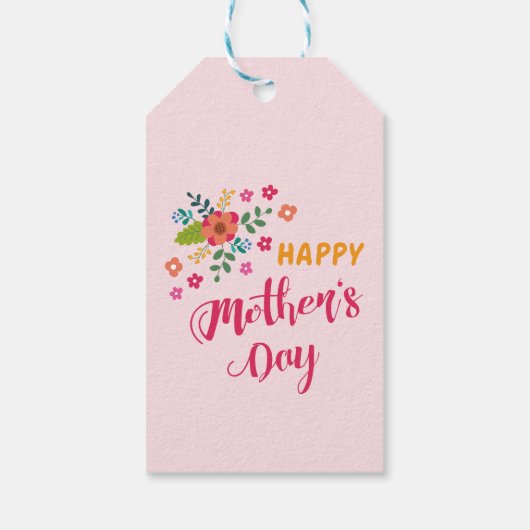 「ハッピーマザーズデイ」かわいいフローラピンクイラストレーション ギフトタグ (裏面)