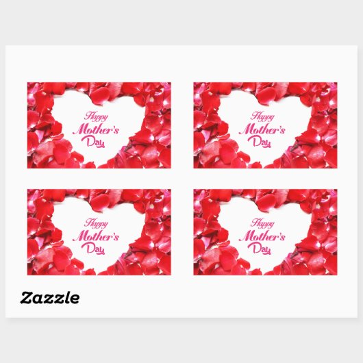 ハッピーマザーズデイ – ハート型バラ花びら 長方形シール (シート)