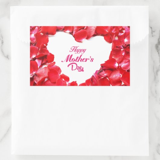 ハッピーマザーズデイ – ハート型バラ花びら 長方形シール (バッグ)