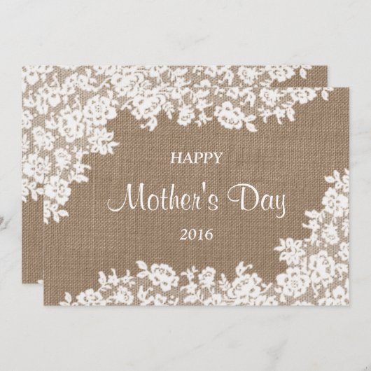ハッピーマザーズデイ |バ素朴ラップとホワイトレース 招待状 (正面/裏面)
