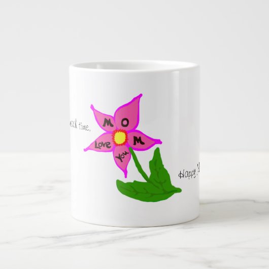 ハッピーマザーズデイ ピンクの花のメッセージ ジャンボコーヒーマグカップ (正面)