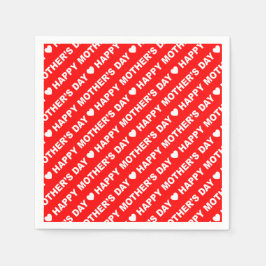 ハッピーマザーズデイ・ホワイトon Red Paper Napkin スタンダードカクテルナプキン