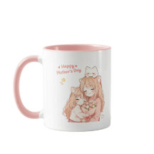 ハッピーマザーズデイ マグカップ - かわいい猫と花のギフト