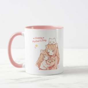 ハッピーマザーズデイ マグカップ - かわいい猫と花のギフト