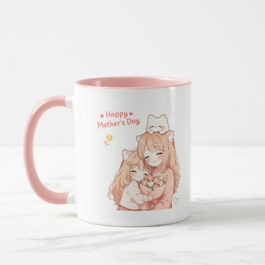 ハッピーマザーズデイ マグカップ - かわいい猫と花のギフト (左)