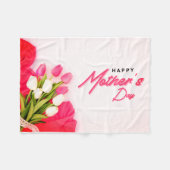 ハッピーマザーズデイ、モダントレンディーチューリップ花 フリースブランケット (正面(横))