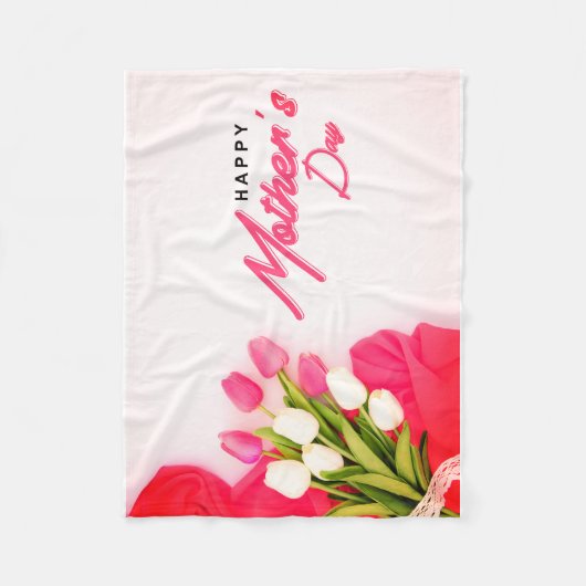 ハッピーマザーズデイ、モダントレンディーチューリップ花 フリースブランケット (正面)