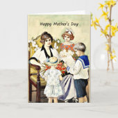 ハッピーマザーズデイ，ヴィンテージイラストレーション カード (黄色い花)