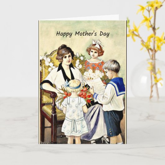 ハッピーマザーズデイ,ヴィンテージイラストレーション カード (黄色い花)