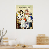ハッピーマザーズデイ、ヴィンテージイラストレーション ポスター (キッチン)