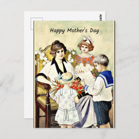 ハッピーマザーズデイ、ヴィンテージイラストレーション ポストカード (正面/裏面)