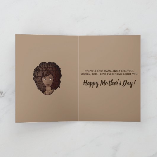 ハッピーマザーズデイ、励ましの黒人女性、ブラウン カード (内部)