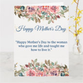 ハッピーマザーズデイ |赤面ピンクの花と金ゴールド カード (黄色い花)