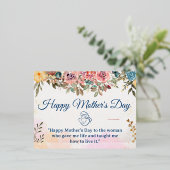 ハッピーマザーズデイ |赤面ピンクの花と金ゴールド 箔シーズンポストカード (立ち正面)
