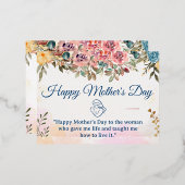 ハッピーマザーズデイ |赤面ピンクの花と金ゴールド 箔シーズンポストカード (正面/裏面)