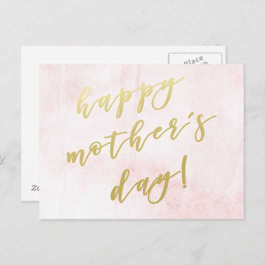 ハッピーマザーズデイ |金ゴールドフェイクスクリプト ポストカード (正面/裏面)