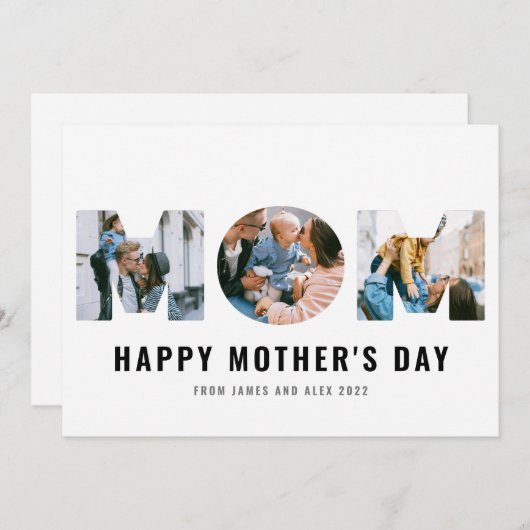 ハッピーマザーズデイMOM切り出しシンプル3フォトカード セーブザデート (正面/裏面)