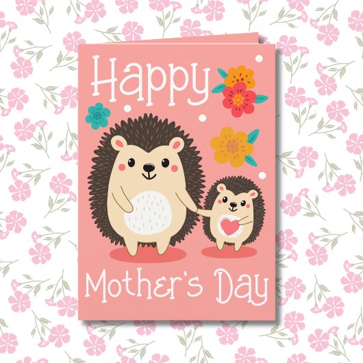 ハッピーマザーズデーお母さんと赤ちゃんハリネズミ カード