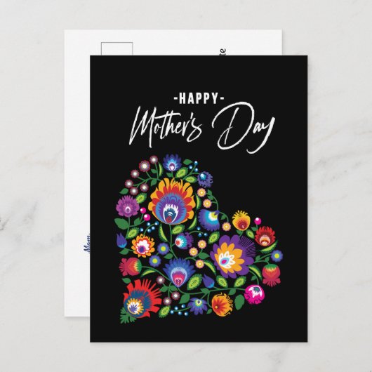 ハッピーマザーズデーウィズ民俗ハートカスタム文字 ポストカード (正面/裏面)