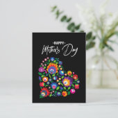 ハッピーマザーズデーウィズ民俗ハートカスタム文字 ポストカード (スタンド正面)