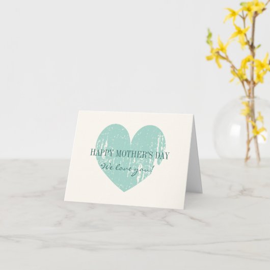 ハッピーマザーズデーカードとヴィンテージティール（緑がかった色）ハート カード (黄色い花)