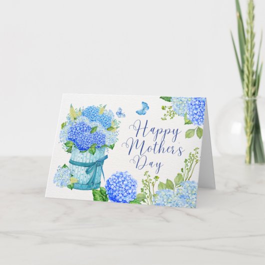 ハッピーマザーズデーブルーアジサイの花 カード (正面)
