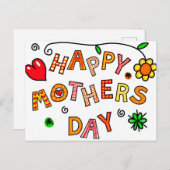 ハッピーマザーズデー手描き漫画タイポグラフィ ポストカード (正面/裏面)
