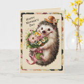 ハッピーマザーズデー かわいいハリネズミちゃん カード (黄色い花)