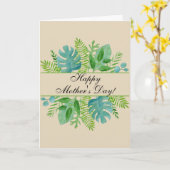 ハッピーマザーズデー グリーンレリーフ 水彩 カード (黄色い花)