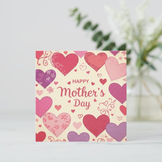 ハッピーマザーズデー ハートのグリーティングカード シーズンカード (スタンド正面)