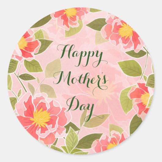 ハッピーマザーズデー、パステルかわいらしピンク。 ラウンドシール (正面)