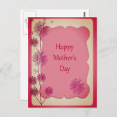 ハッピーマザーズデー ピンクの縁取りとタンポポの種 ポストカード (正面/裏面)