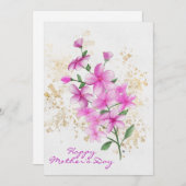 ハッピーマザーズデー ピンクの花 ゴールドのスパッタリング シーズンカード (正面/裏面)