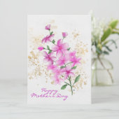 ハッピーマザーズデー ピンクの花 ゴールドのスパッタリング シーズンカード (スタンド正面)