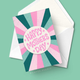 ハッピーマザーズデー ピンク グリーン サンバースト カード