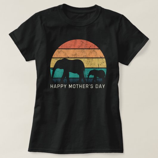ハッピーマザーズデー ママゾウと赤ちゃんゾウ Tシャツ (デザイン正面)