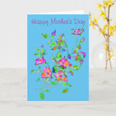 ハッピーマザーズデー – ヴィンテージピンクローズ カード (黄色い花)
