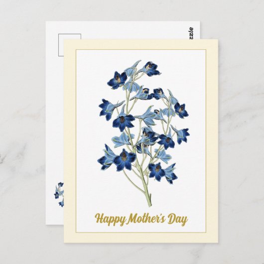 ハッピーマザーズデー ヴィンテージ ブルーベル 花 ポストカード (正面/裏面)