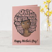 ハッピーマザーズデー，励ましの黒人女性，ピンク カード (黄色い花)