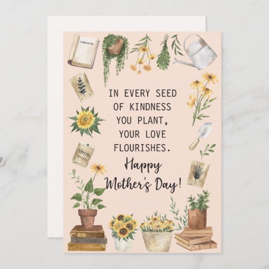 ハッピーマザーズデー 水彩ひまわりガーデニング シーズンカード (正面/裏面)