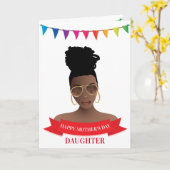 ハッピーマザーズデー，黒人女性，バナカラフルー カード (黄色い花)